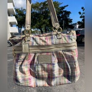 Coach poppy daisy madras tote bag